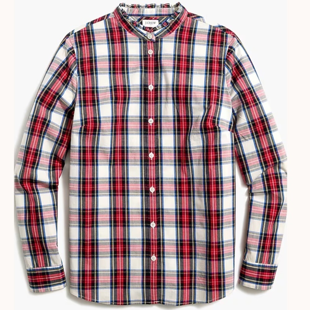 J. Crew Tartan Button Up Top with Ruffled Collar